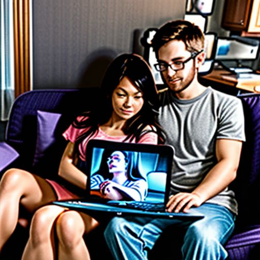 Couple browsing DreamCloud mattresses on a laptop